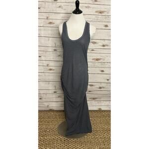 James Perse cotton grey/blue striped racerback ruched maxi dress